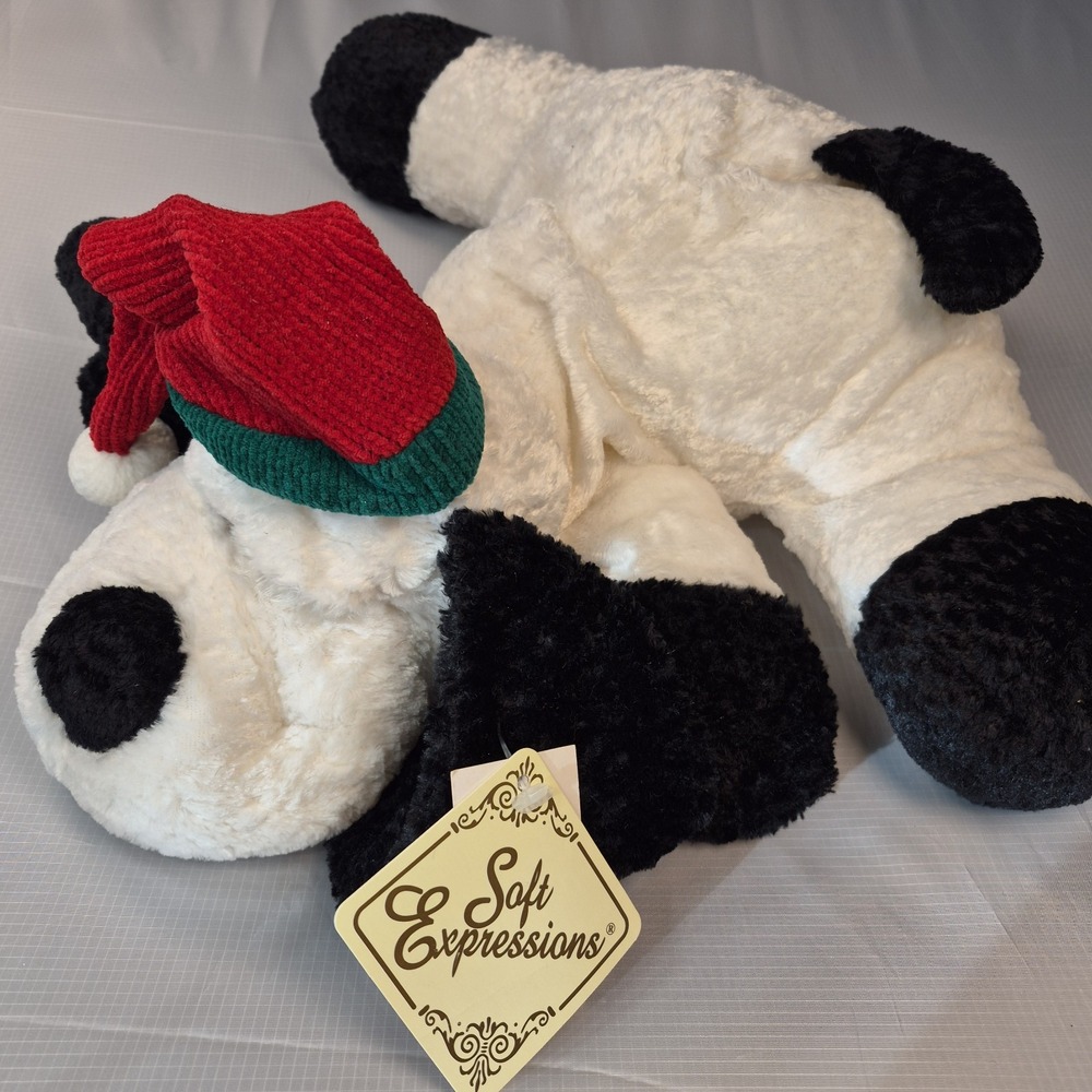 Vintage 90s KMART Christmas Puppy Main Joy  Santa Hat Soft Floppy Cuddly NWT